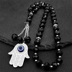 Hamsa Evil Eye Pendant Necklace — Stainless Steel