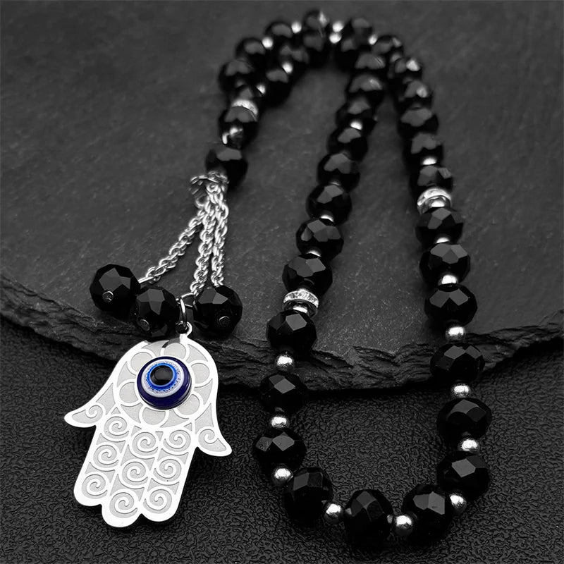 Hamsa Evil Eye Pendant Necklace — Stainless Steel