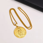 Vnox Gold Color Virgin Mary Pendant Necklaces for Men Women,Stainless Steel Metal Mother Mary Collar Religious Gifts