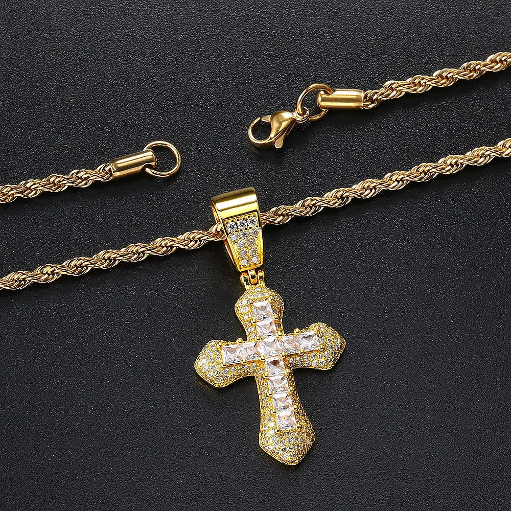 Cross Pendant Rope Chain Necklace Iced Out