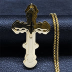 Big Cross Jesus Necklace for Man Stainless Steel Gold Color Christ God Chain Necklaces Christmas Gift Jewelry collar