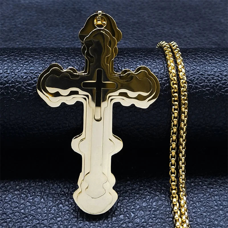 Big Cross Jesus Necklace for Man Stainless Steel Gold Color Christ God Chain Necklaces Christmas Gift Jewelry collar