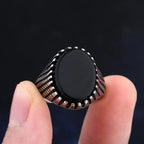 Trendy 316L Stainless Steel Gothic Accessories Black Gem Stone Ring For Man Wome Punk Charm Jewelry Couple&Wedding Gift