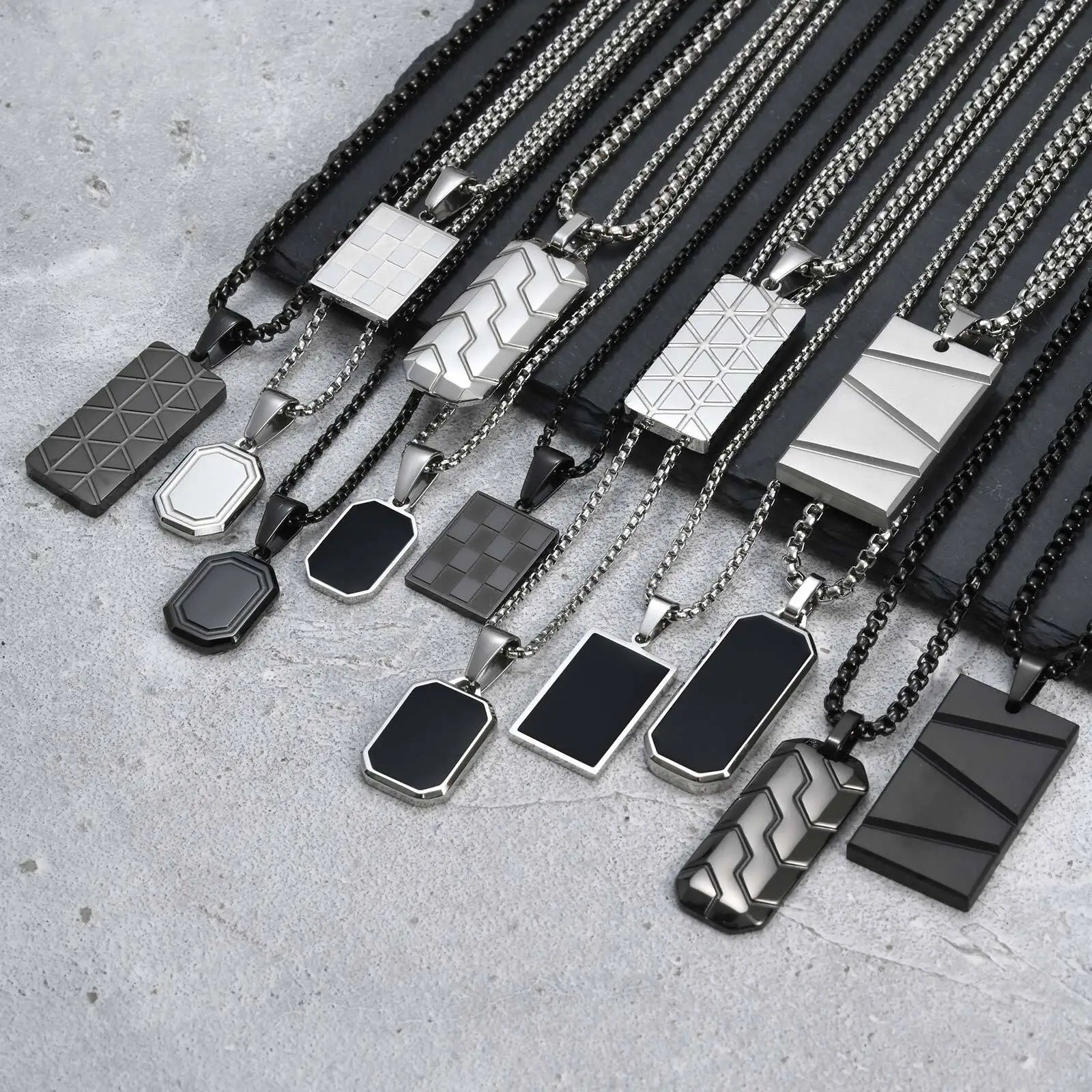 Military Dog Tag Pendant — Black Silver Stainless Steel