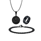 3pcs Classic Compass Necklace Set Gift for Men,Silver Gold Color Stainless Steel Bracelet Ring,Simple Jewelry Set
