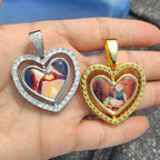 Iced Out Heart Photo Pendant Necklace