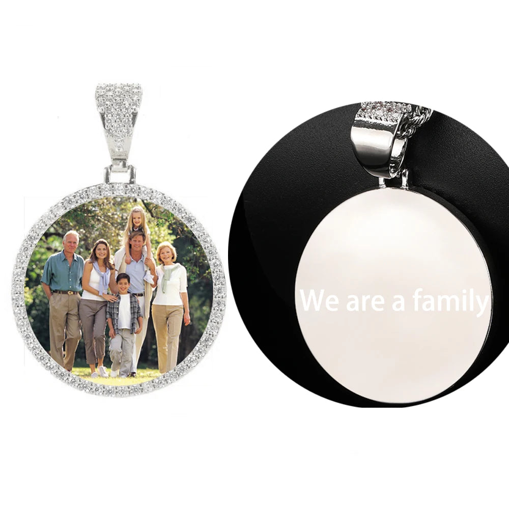 Iced Out Photo Pendant Necklace 35MM Circle