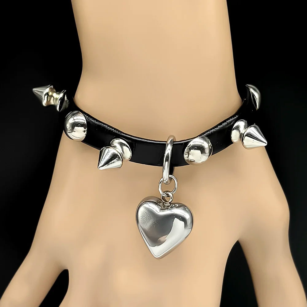 Gothic Heart Steel Pendant Punk Harajuku Choker