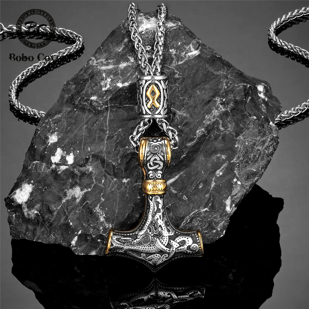 Thor's Hammer Mjolnir Pendant Necklace — Gold-Tone