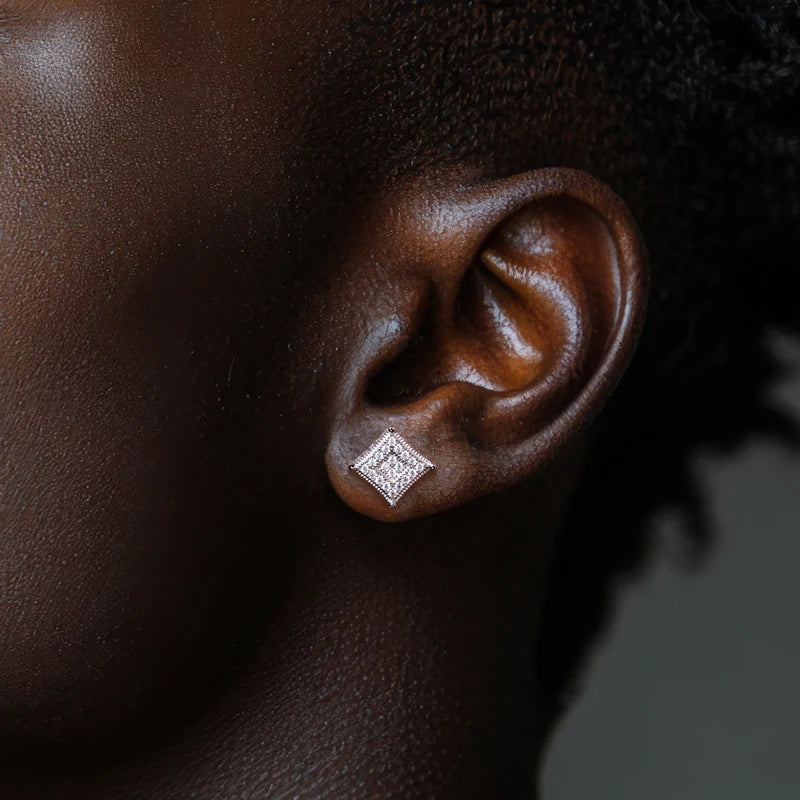 Iced Out Square Stud Earrings — 925 Silver