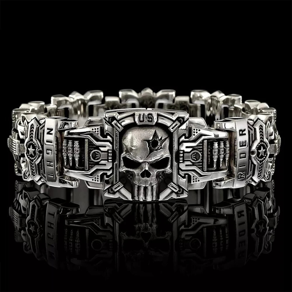 Retro Fashion Domineering Skull Bracelet for Men Punk Rock Charm Rider Bracelets US Street Motorcycle Male Gothic Jewelry Gifts