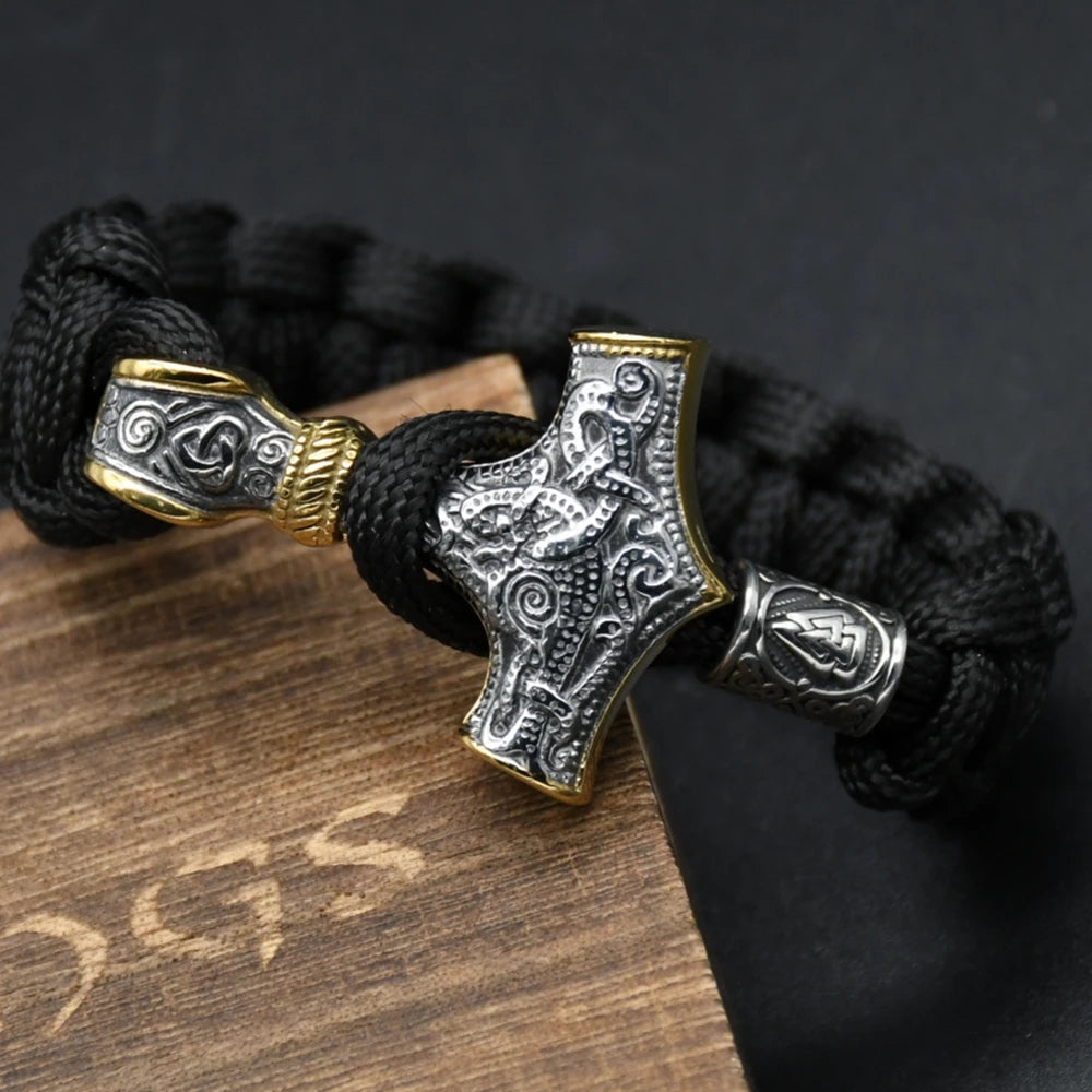 Mjölnir Thor's Hammer Norse Rune Bracelet — Stainless Steel