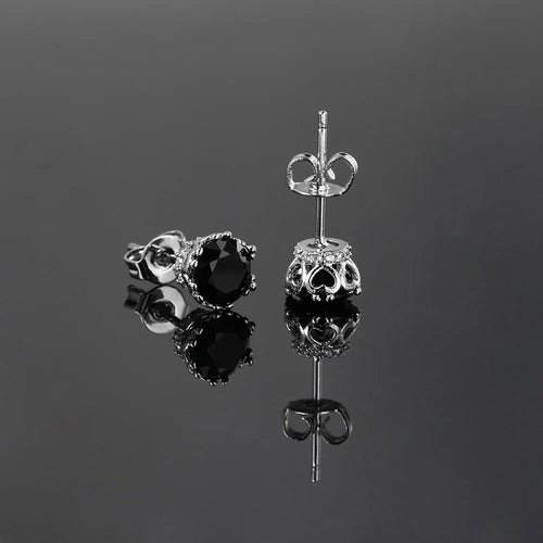 Black Iced Out Silver Stud Earrings Crystal