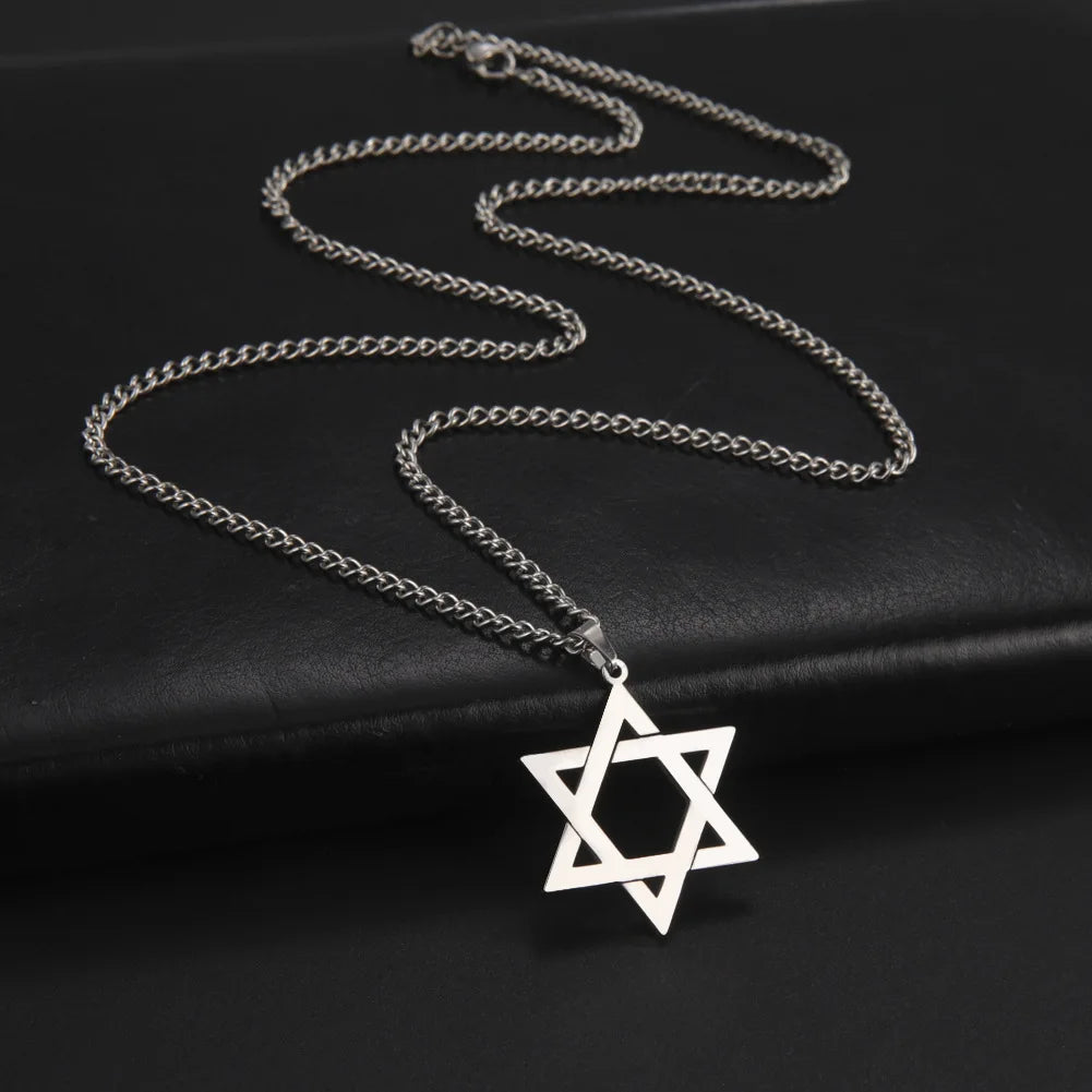 Amulet David Star Men Pendant Necklace Gold Color Kabbalah Jewish Charms Judaica Israel Religious Symbols Supernatural Jewelry