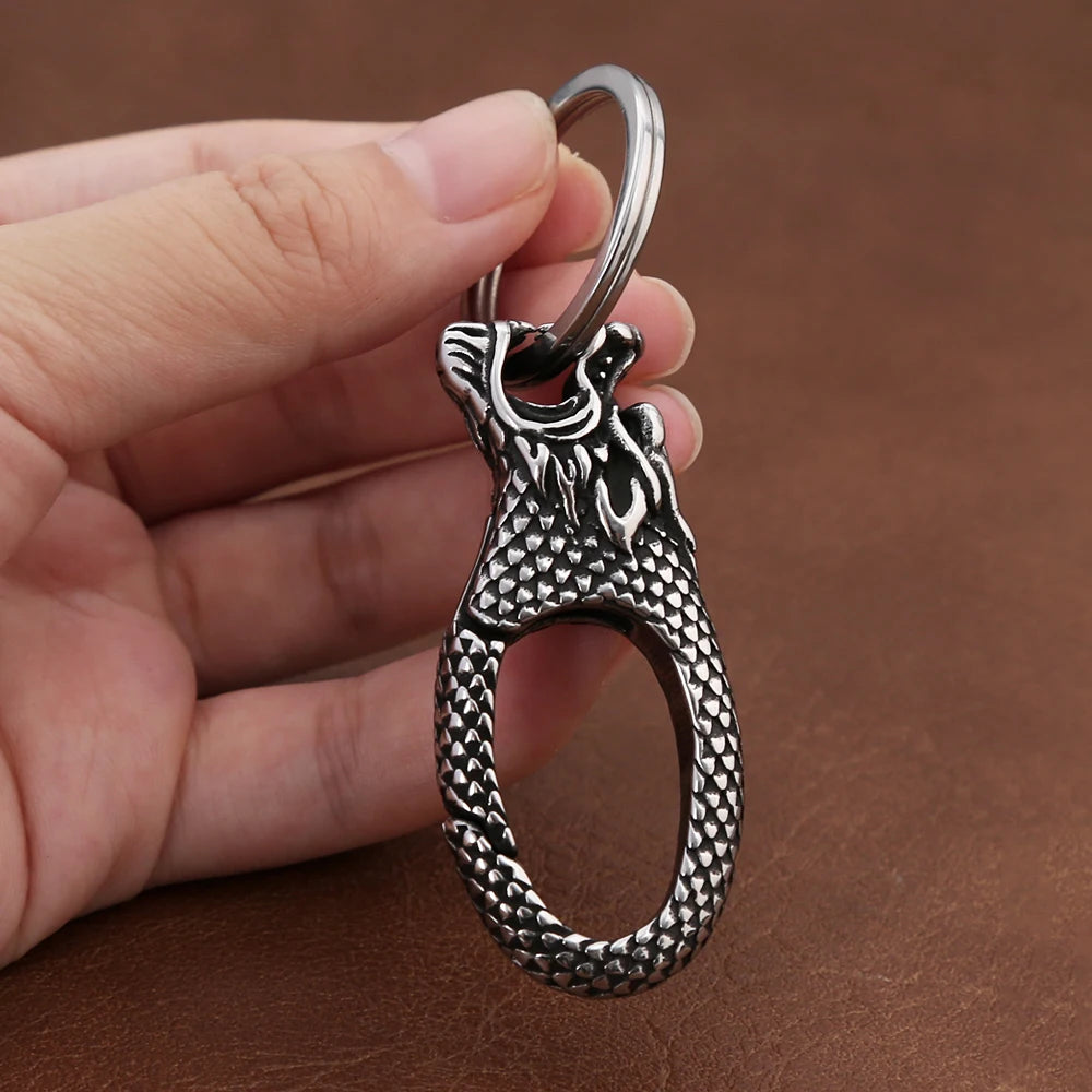Viking Dragon Head Keychain — Stainless