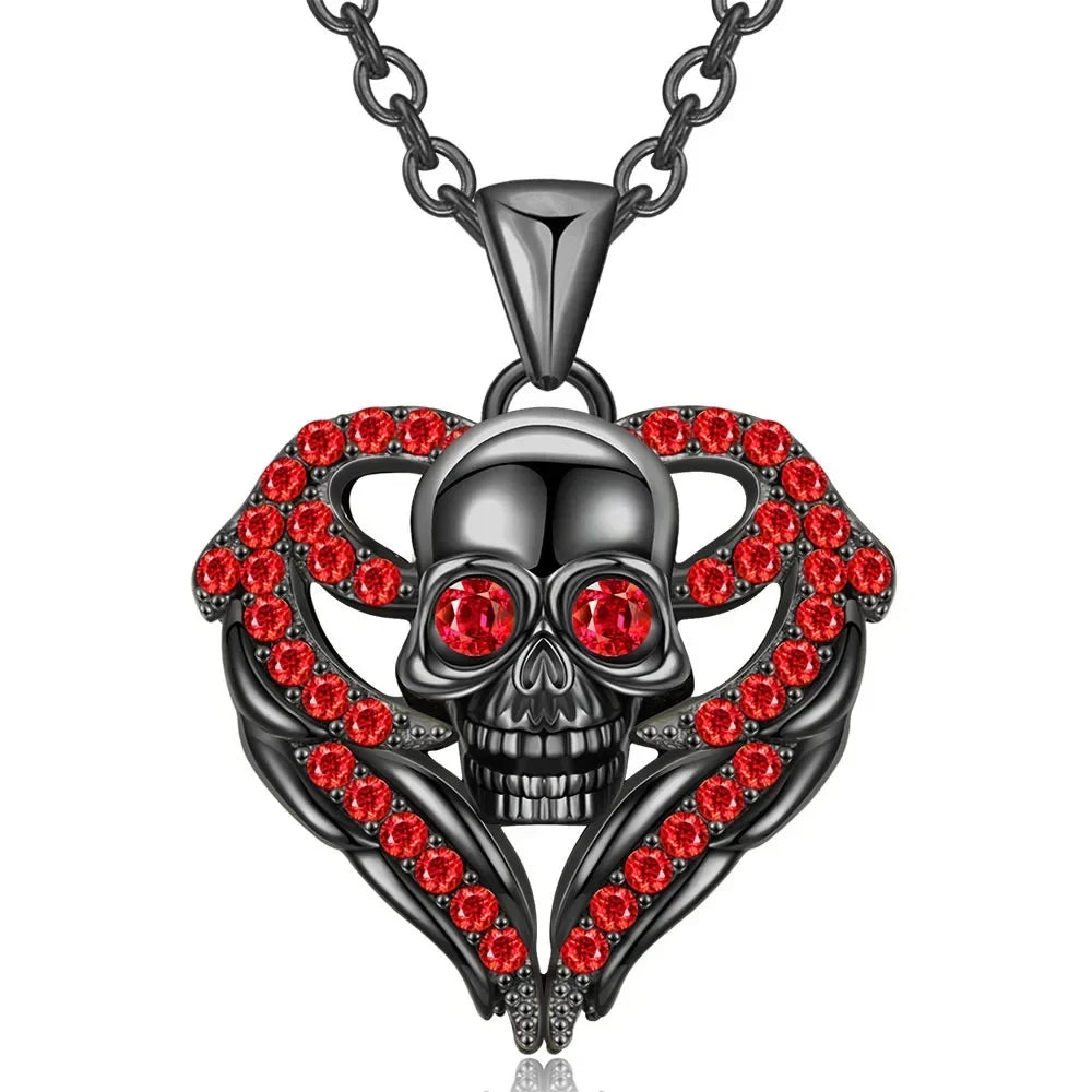 Iced Out Skull Black Pendant Necklace