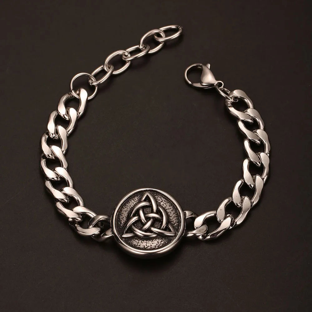 Medieval Norse Viking Rune Wolf Bracelet Man Stainless Steel Valknut Witch Knot Compass Bracelet for Men Scandinavian