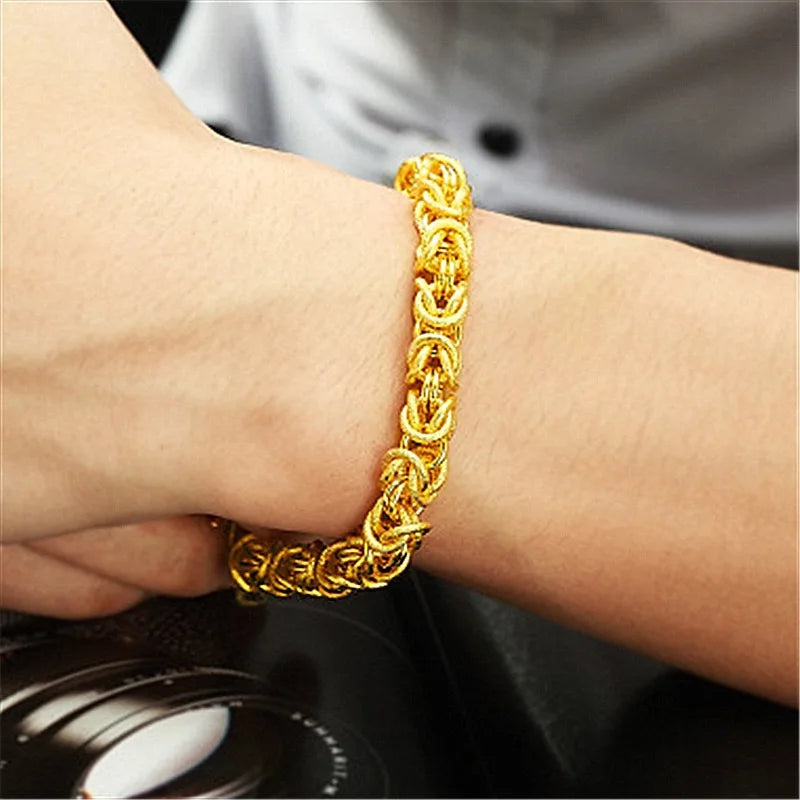 Double Dragon Head Hollow Bracelet — Gold-Tone 10mm