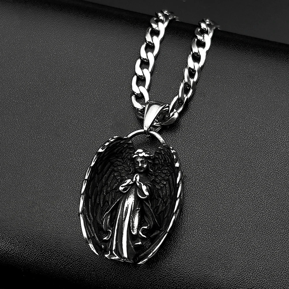 Silver Angel Wing Pendant Necklace — Stainless Steel