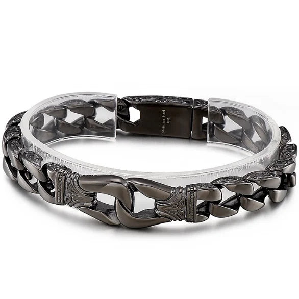Vintage Solid Stainless Steel Charm Man Bracelet for Men Totem Chain Men‘s Bracelets On Hand Bands Viking Jewelry