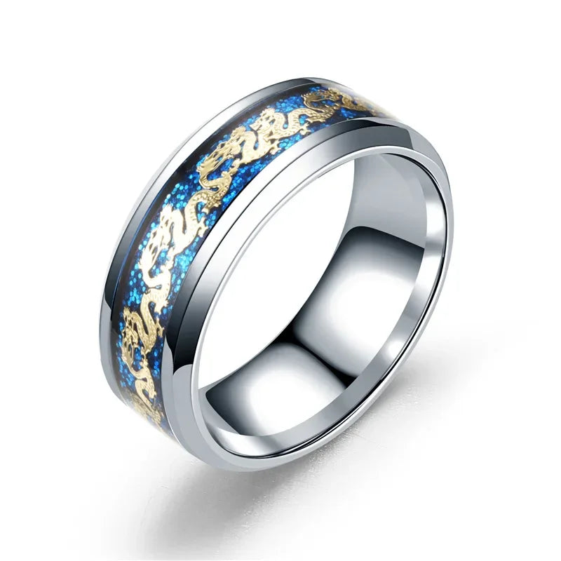Luxury Stainless Steel Dragon Ring for Men And Women Blue Black Snake Design Fashion Jewelry for Pride Party Halloween Gifts
