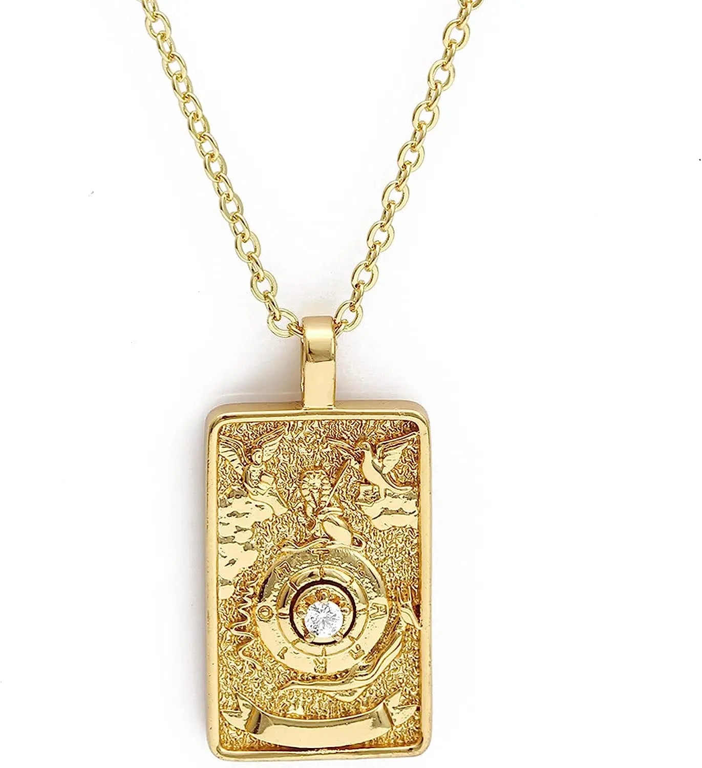 Double Sided Original Tarot Cards Necklace Tarot Moon Cigano Divination Zircon Necklace Wheel of Fortune Star Death