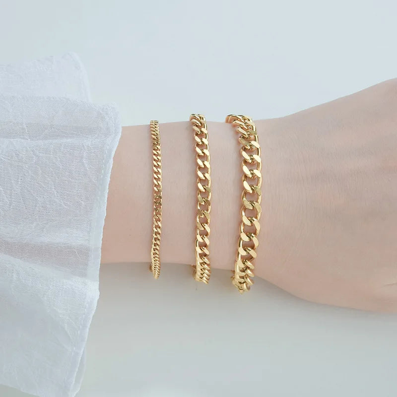 3-7mm Chunky Miami Curb Chain Bracelet for Men, Stainless Steel Cuban Link Chain Wristband Classic Punk Heavy Male