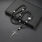 Fashion Classic Black Hematite Round Beads St. Benedict Cross Pendant Necklace for Men and Women