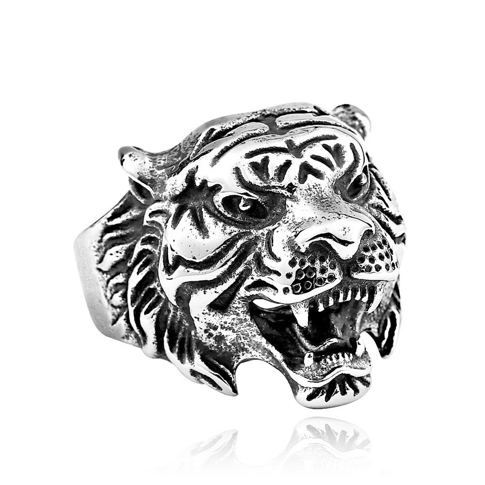 Detailed Domineering Tiger Ring For Men Stainless Steel Animal Biker Ring Cool Male Gothic Punk Animal Rings Jewelry