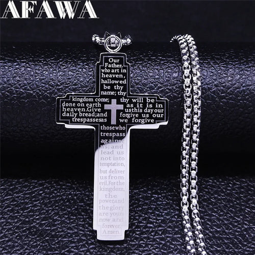 Bible Cross Pendant Necklace — Stainless Steel