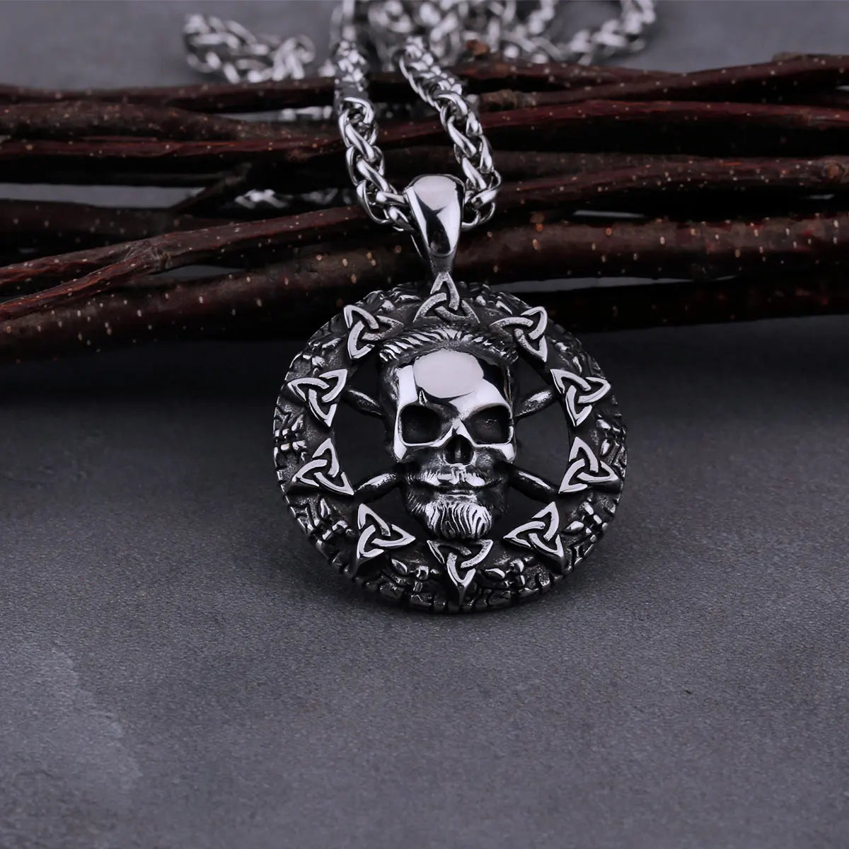 Viking Celtic Skull Pendant Necklace — Stainless