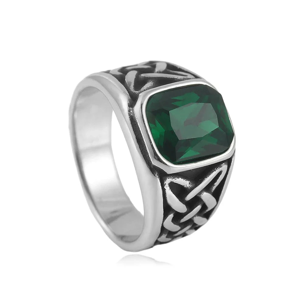 Viking Steel Ring Vintage Nordic Knot Rune Square