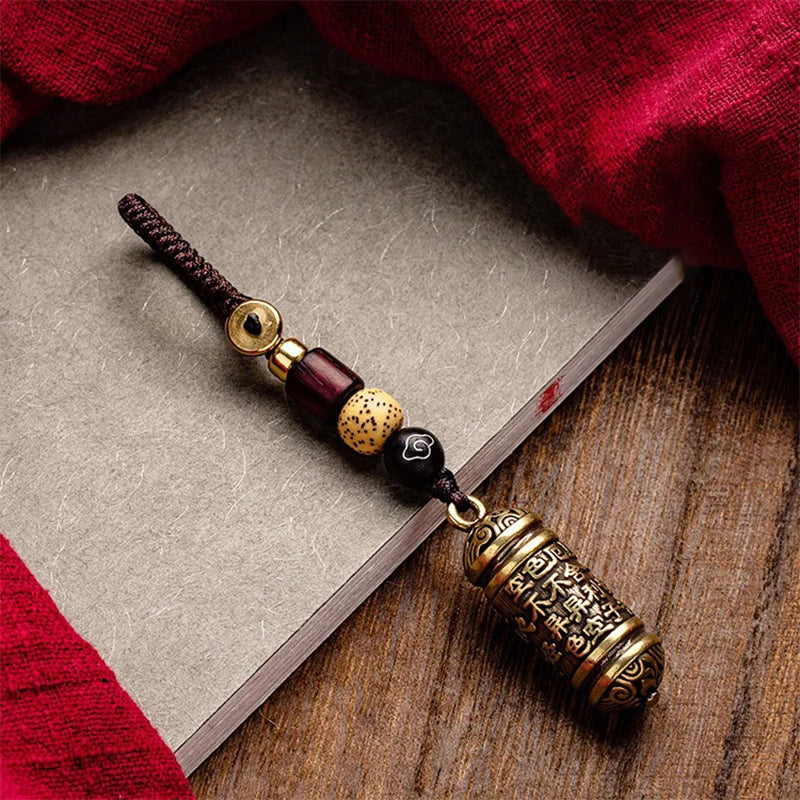 1Pcs Vintage Hollow Brass Buddha Bottle Sutra Cylinder Pendant Car Keychain Lucky Hangings Leather Bag Lanyard Key Ring