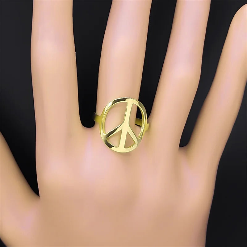 Peace Symbol Silver Ring — Stainless Steel