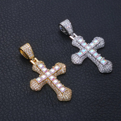 Cross Pendant Necklace Iced Out Colored CZ