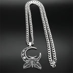 Wicca Moon Moth Pendant — Stainless Steel