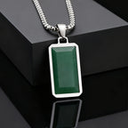 Geometric Square Green Stone Pendant Necklace — 50cm & 60cm Chain