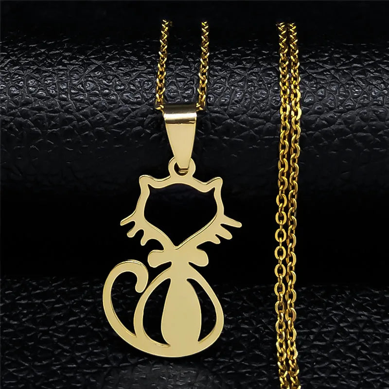Cat Silver Statement Pendant Necklace — Stainless Steel