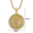Iced Out Lion Head Round Pendant — Two-Tone
