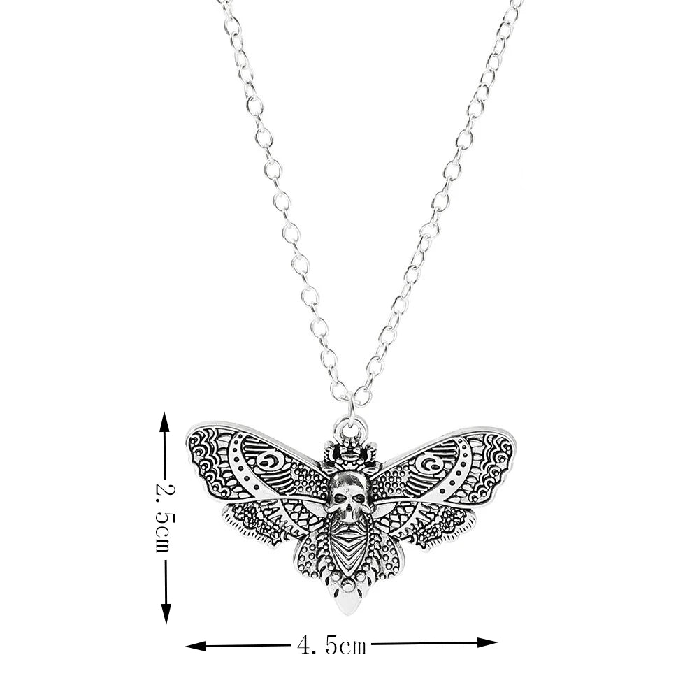 New Death Moth Necklace Retro Pendant Skull Gothic Butterfly Sweater Chain Hip Hop Female Male Jewelry Halloween Accessories