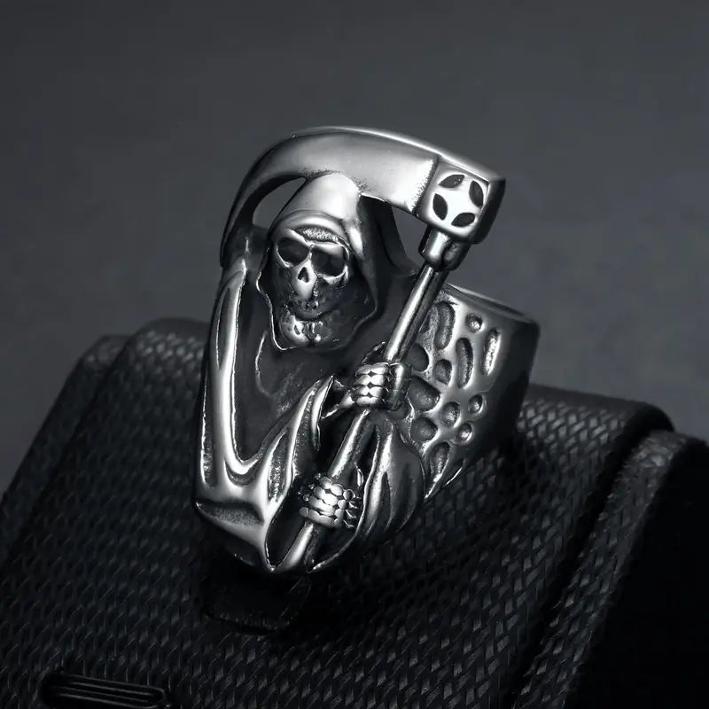 Hip hop Death Skull Biker Ring Stainless Steel Jewelry High Quality Grim Reaper Skull Motor Biker Ring Mens Ring