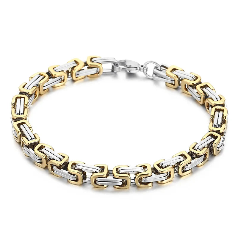 Fongten 4/5/6/8mm Byzantium Bracelet For Men Stainless Steel Box Chain Wirstband Charm Men Bangle Bracelets Jewelry