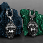 Stainless Steel Animal Gorilla Pendant Necklace Men's Domineering Roar Necklace Biker Vintage Punk Chain Jewelry Party