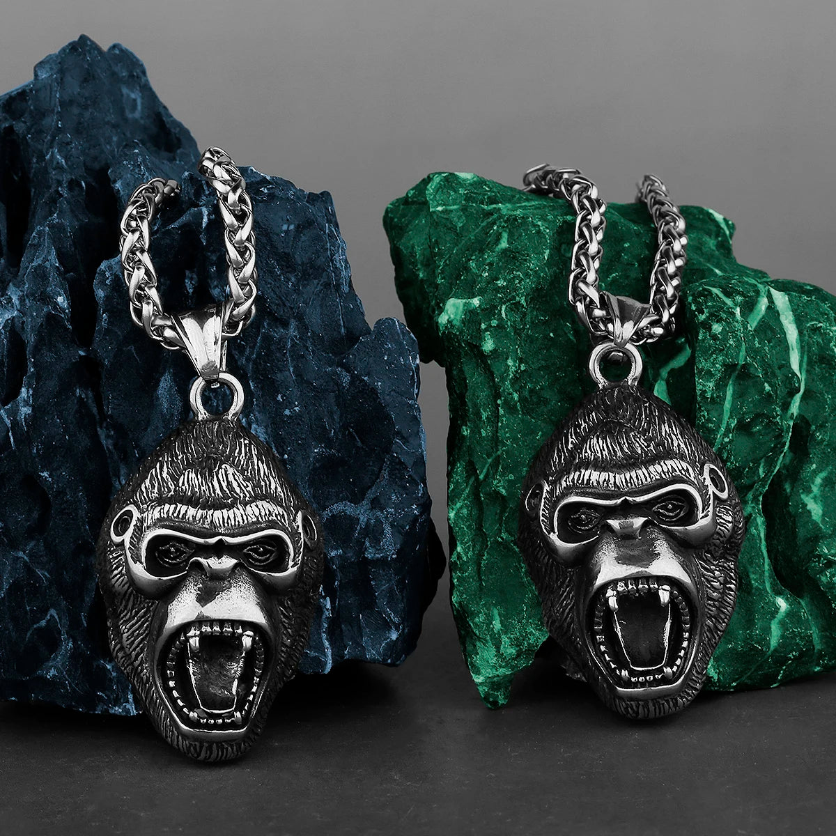 Stainless Steel Animal Gorilla Pendant Necklace Men's Domineering Roar Necklace Biker Vintage Punk Chain Jewelry Party