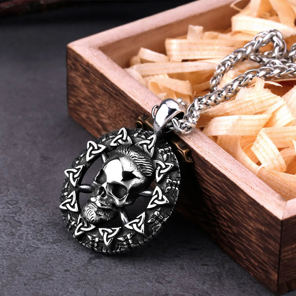 Viking Celtic Skull Pendant Necklace — Stainless