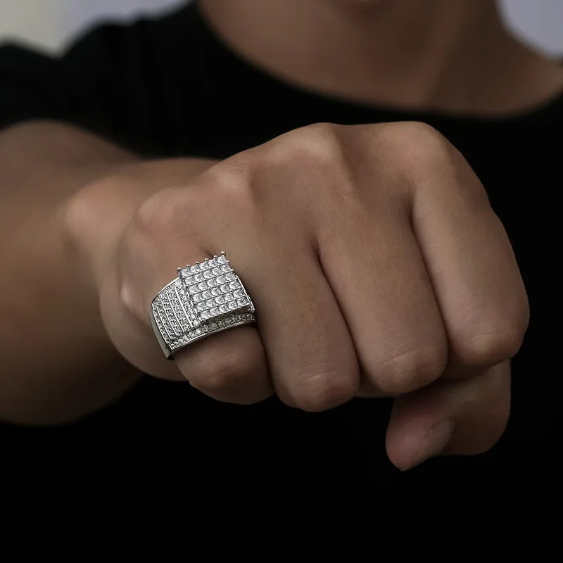 Hip Hop Star Rings for Men Women Diamond Cuban Ring Rapper Party 18K Gold Plated Fine Jewelry Gifts for Men Gilrs Boys
