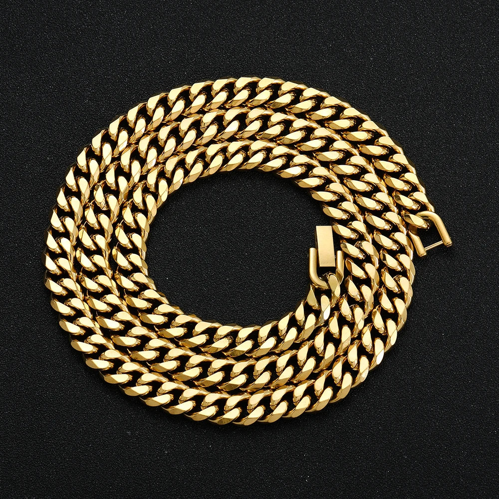 Width 8MM 316L Titanium Steel Golden Black Cuban Chain Necklace for Men Fashion Hip Hop Party Accessories Boyfriend Gift