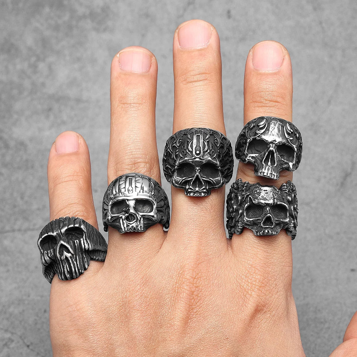 Flower Skull Ring Black — Stainless Steel