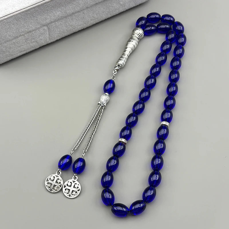 33Pcs Glass Rosary Muslim Prayer Keyring String Tassel Islamic Middle East Uae Dubai Arab Islam Car Pendant Jewelry
