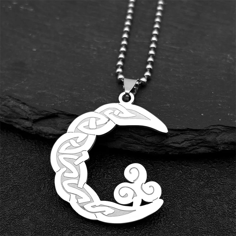 Celtic Knot Gold Pendant Vintage Crescent Moon